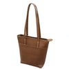 Brown leather tote bag on a white background