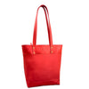 Red tote bag with gold accents on a white background