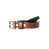Brown leather belt with silver buckle