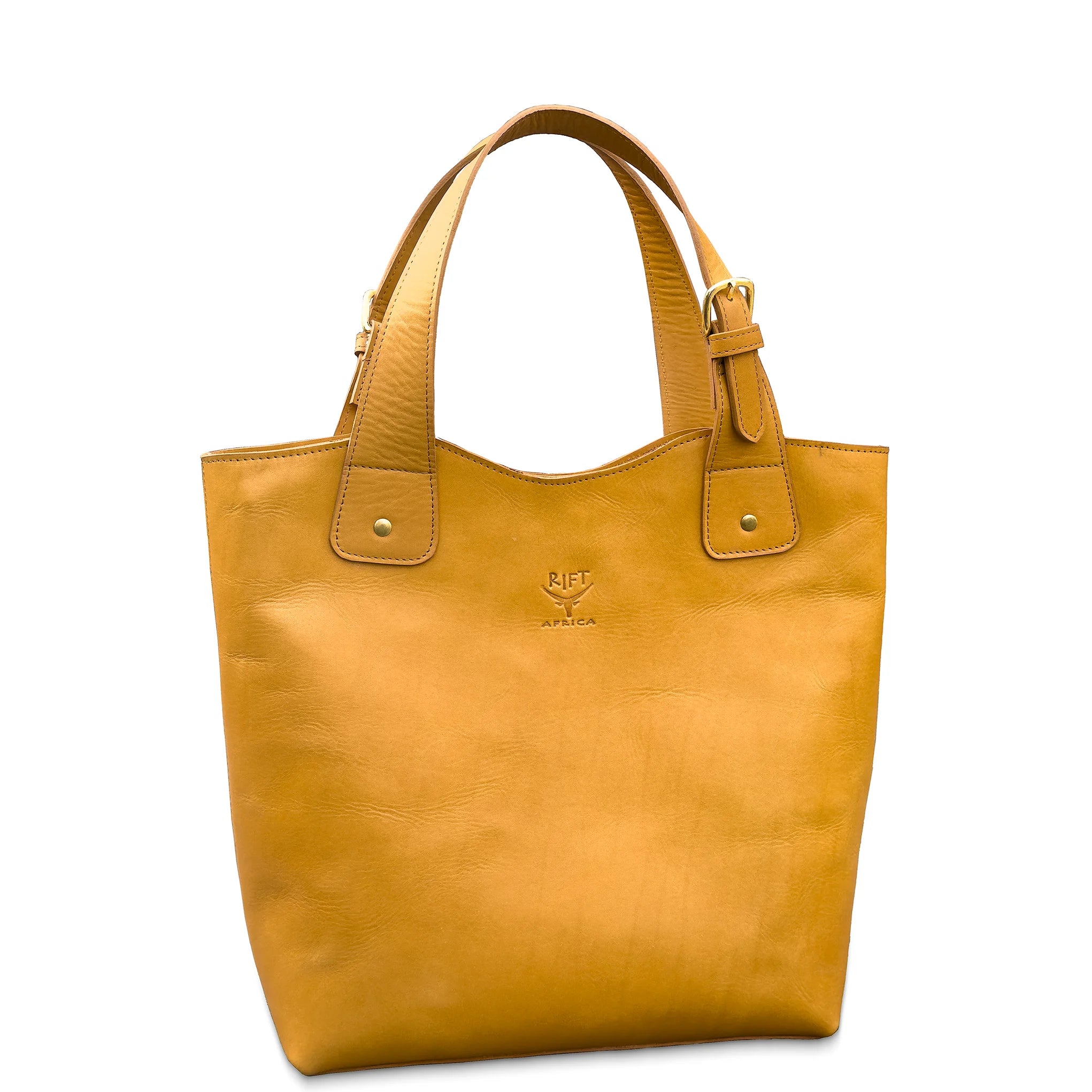 Tan handbag with a visible brand logo on a white background