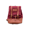 Maroon and brown backpack with leather straps 