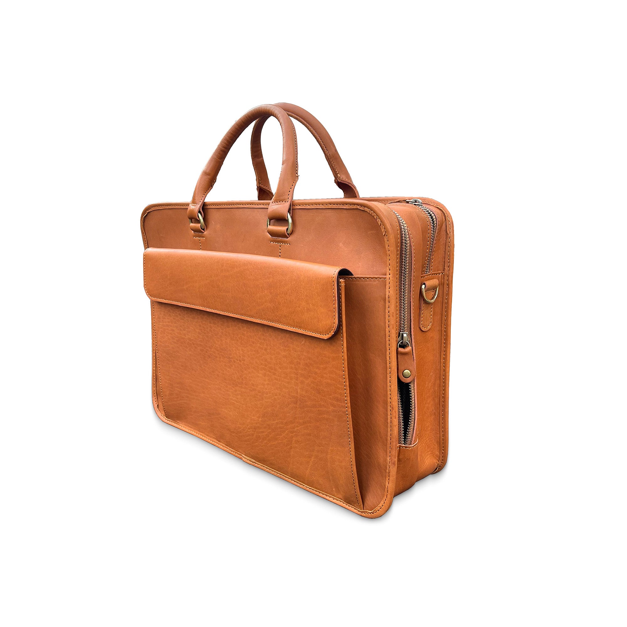 Brown leather briefcase on a white background
