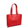 Red leather tote bag on a white background