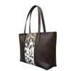 Brown tote bag with a spotted pattern on a white background
