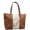 Brown tote bag with a cowhide pattern on a white background