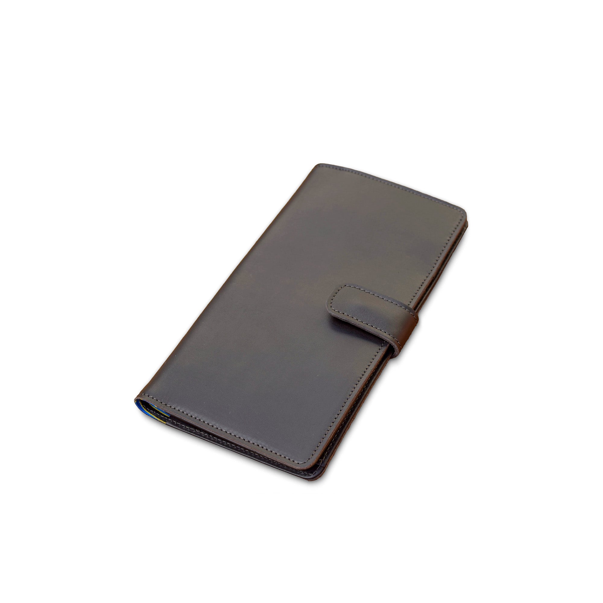 Dark gray leather wallet on a white background
