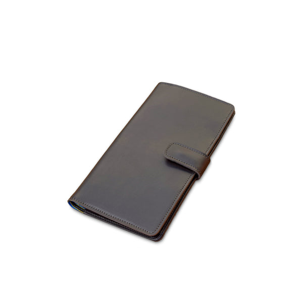 Dark gray leather wallet on a white background