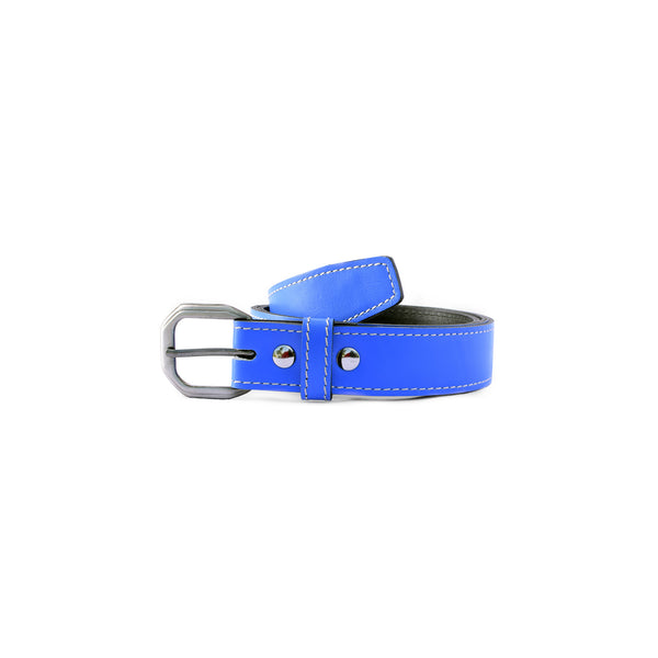 Blue leather belt with silver buckle 