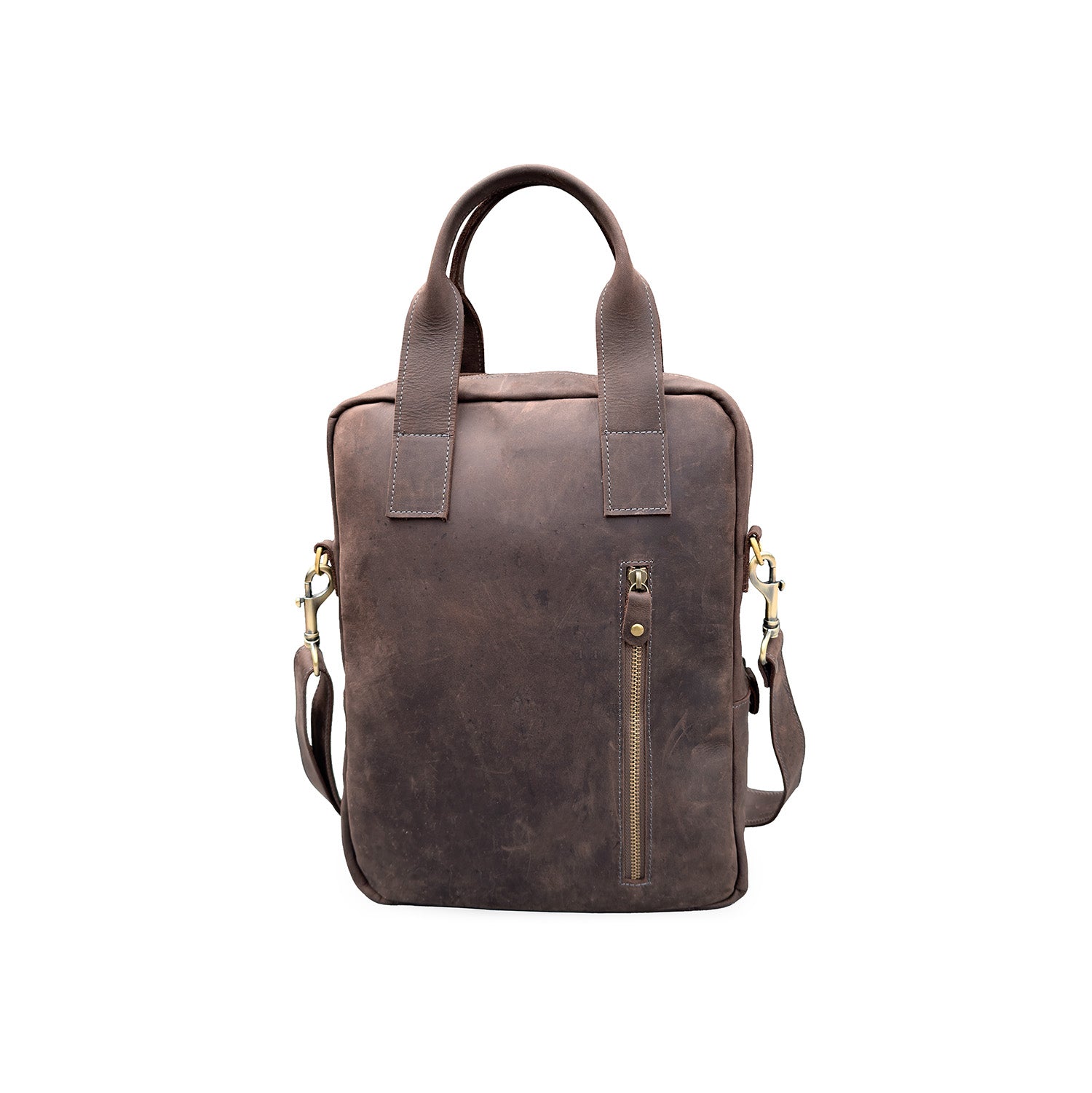 Brown leather laptop bag with a shoulder strap 