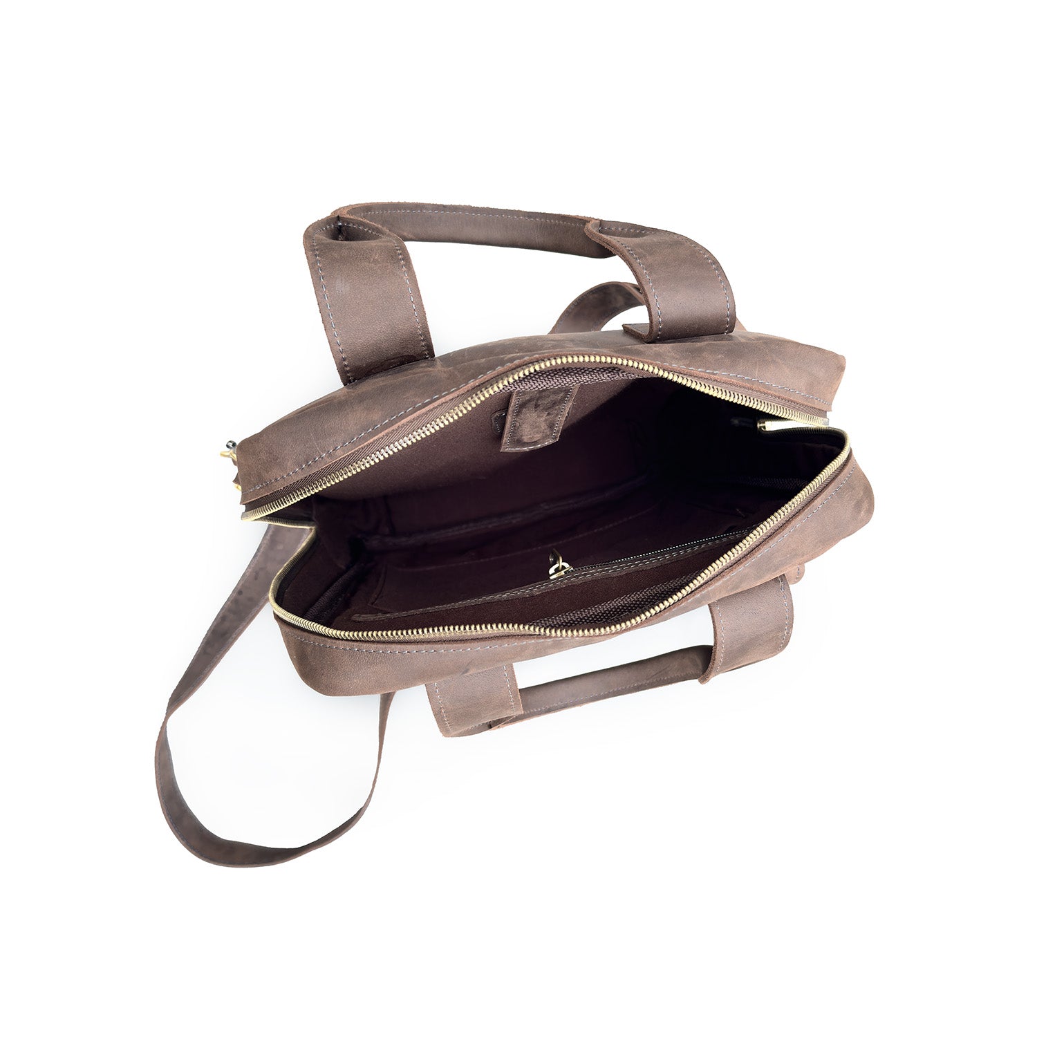 Brown leather laptop bag with a shoulder strap 