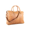 Tan leather briefcase with shoulder strap 