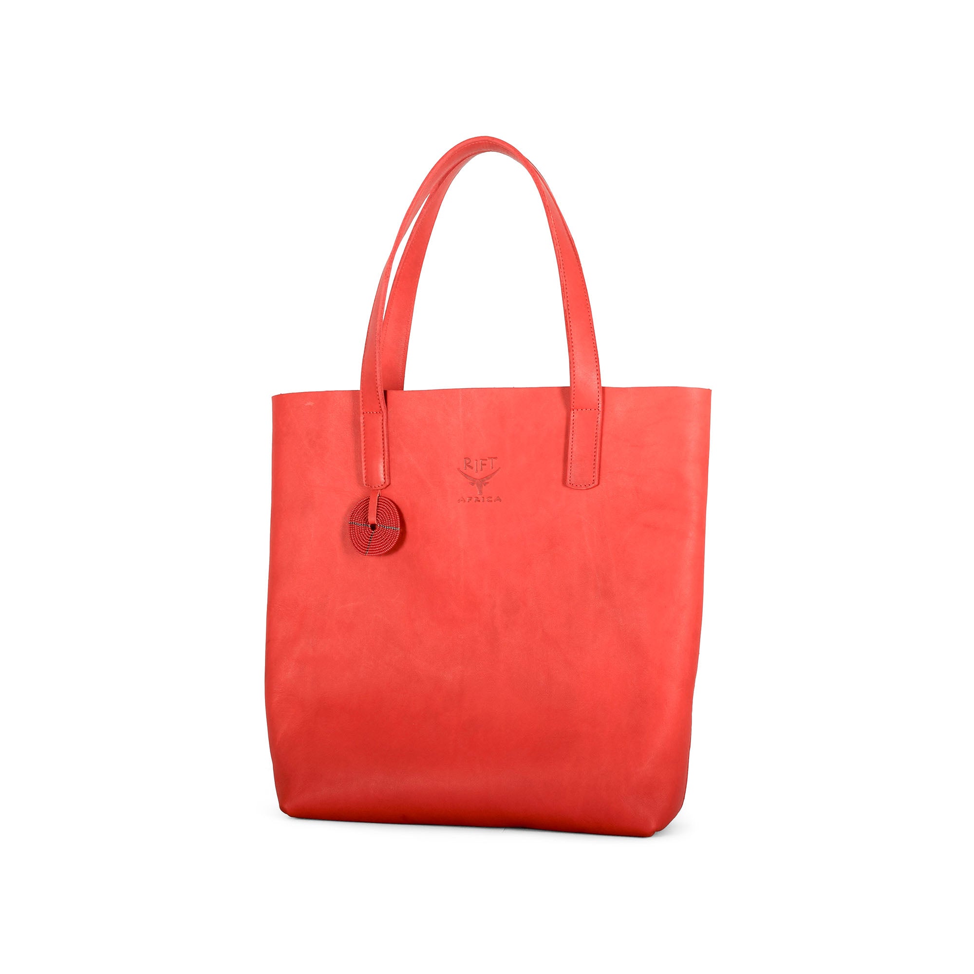 Red leather tote bag 