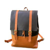 Gray and brown backpack with leather straps on a white background