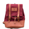 Maroon and brown backpack with a visible brand logo on a white background
