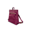 Purple leather backpack with gold zipper and strap on a white background