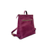 Purple leather backpack with a gold zipper on a white background