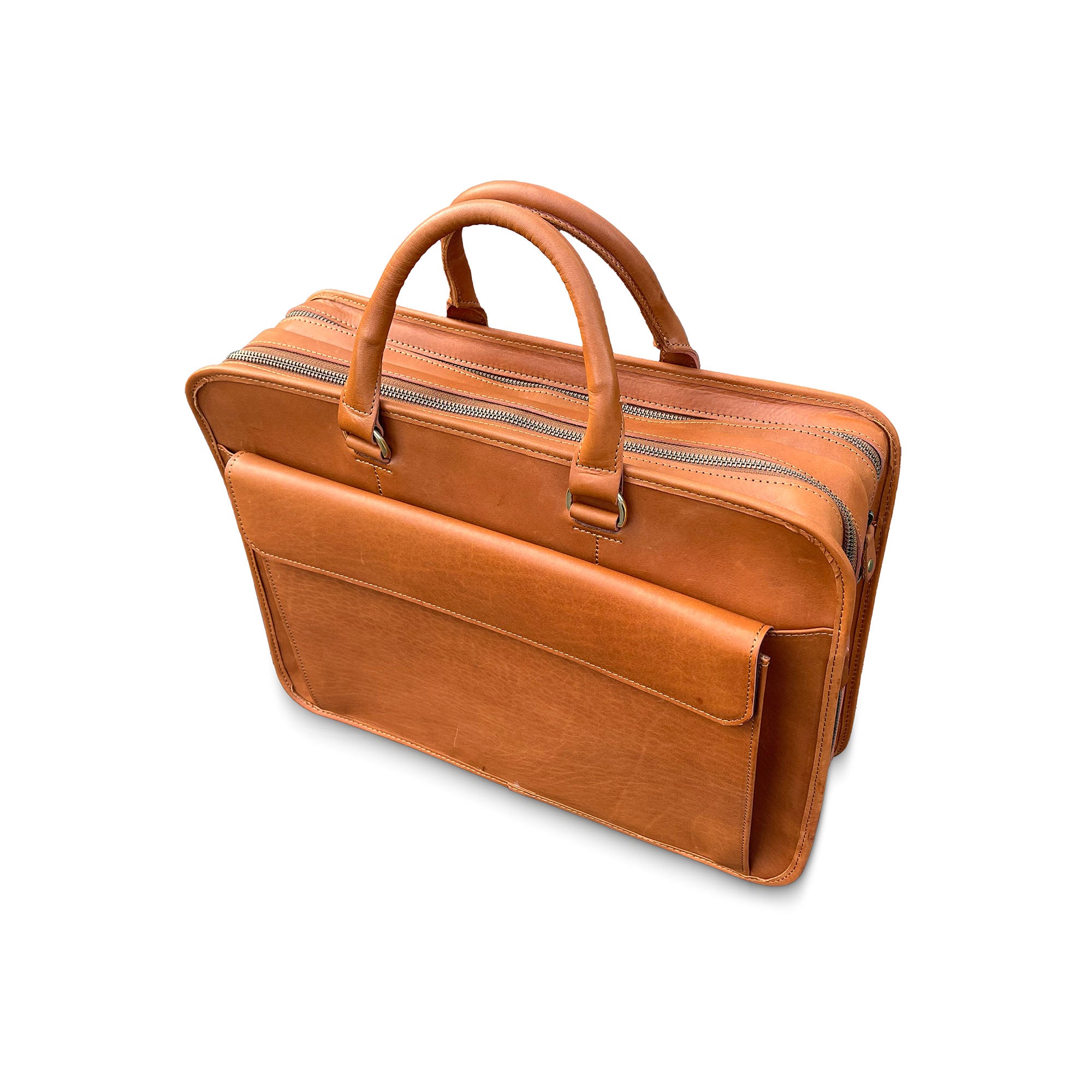 Brown leather briefcase on a white background