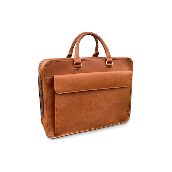 Brown leather briefcase on a white background
