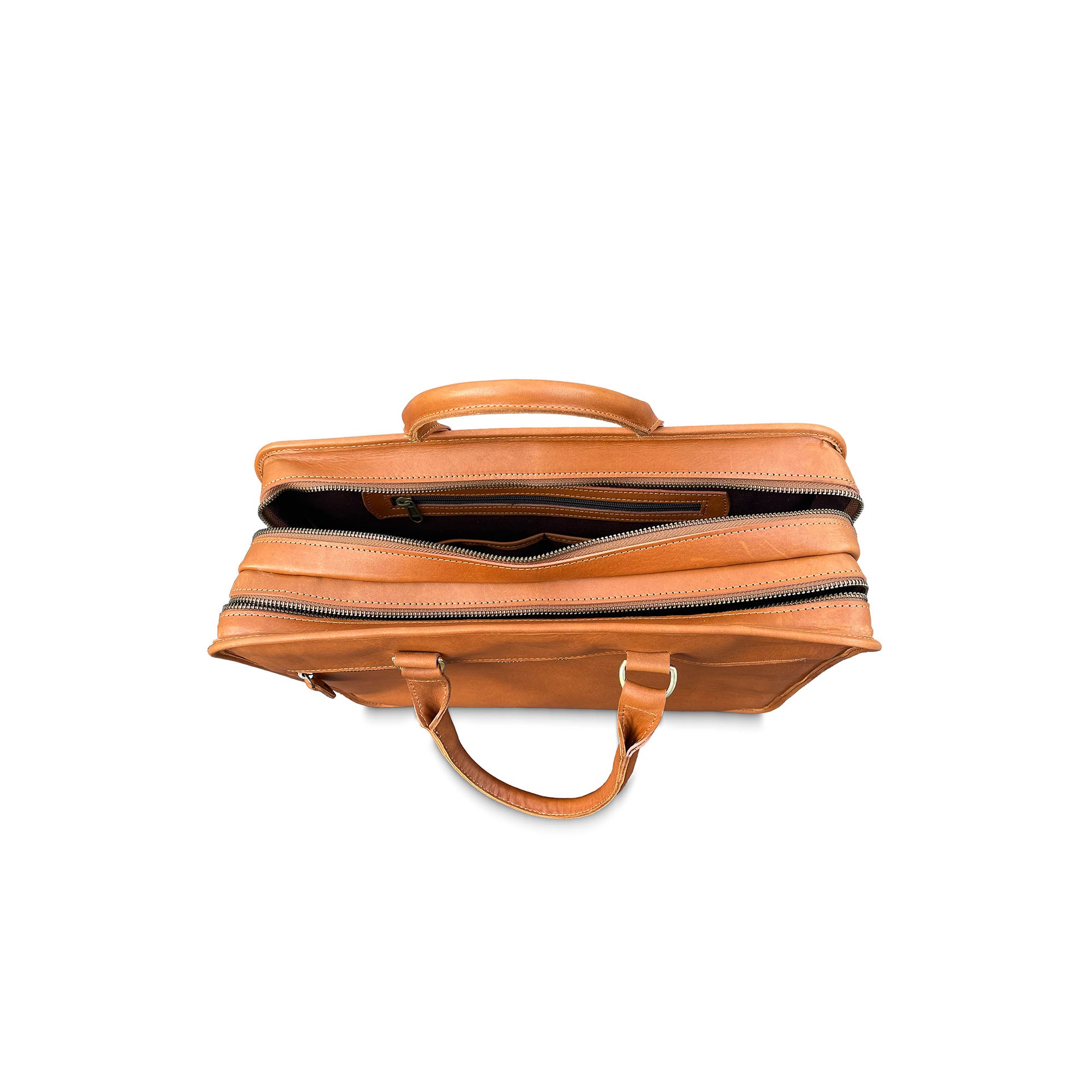 Brown leather briefcase on a white background