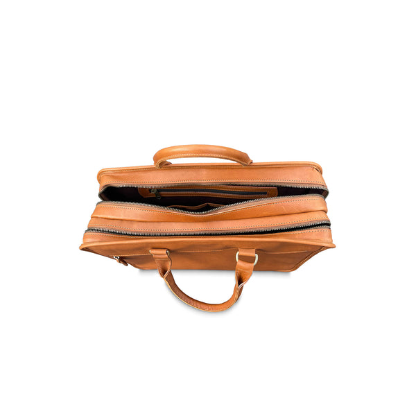 Brown leather briefcase on a white background