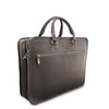 Brown leather briefcase with gold zipper on a white background
