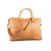 Tan leather briefcase with shoulder strap 