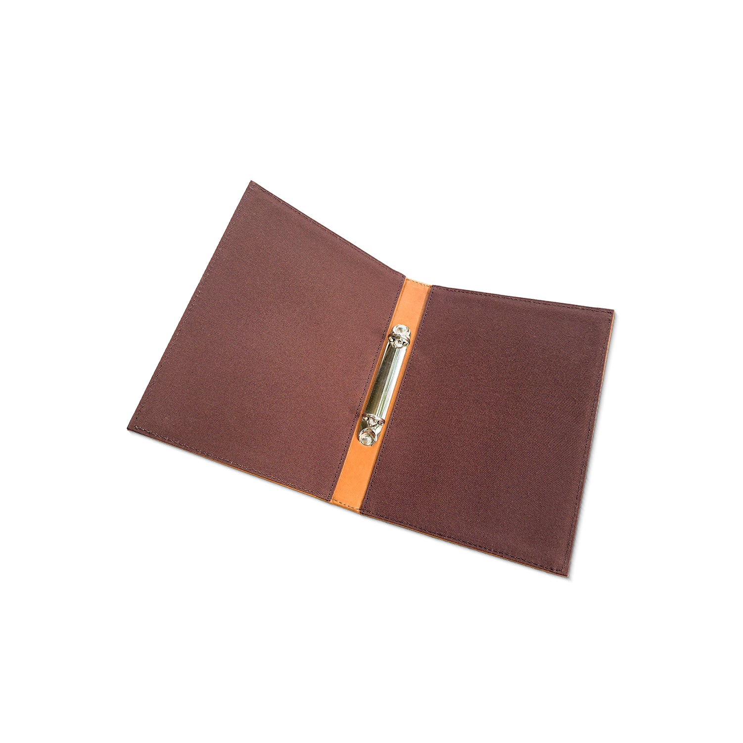 Brown leather room directory on a white background