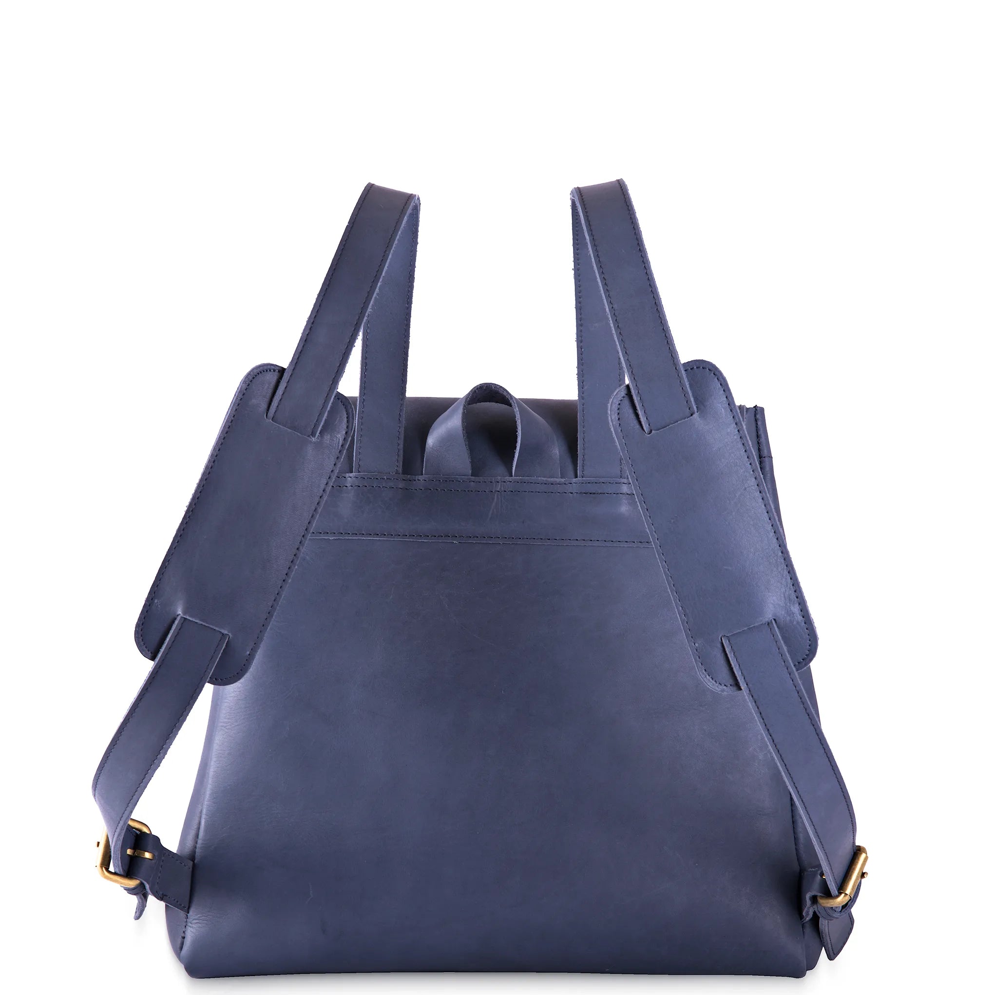 Blue leather backpack on a white background