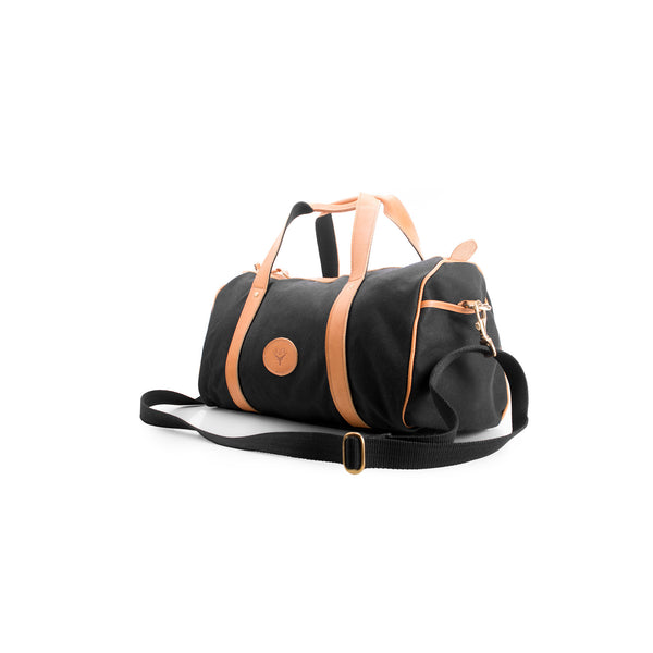 Black leather duffel bag 