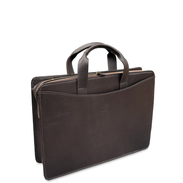 Brown leather briefcase on a white background