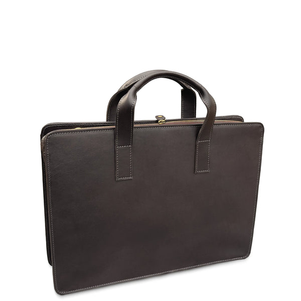 Brown leather briefcase on a white background