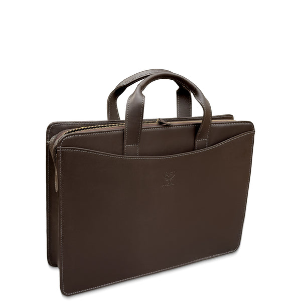 Brown leather briefcase on a white background