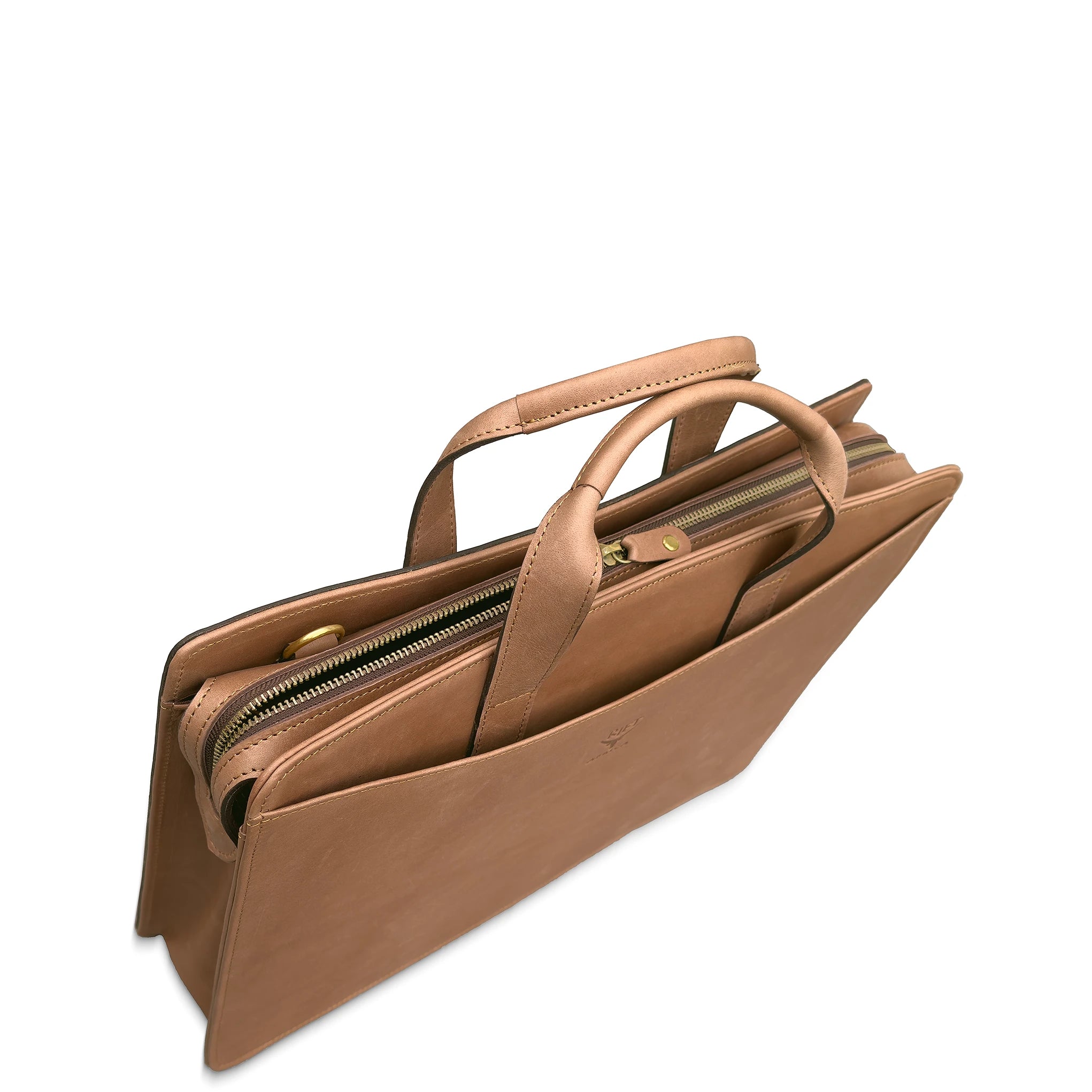 Brown leather briefcase on a white background