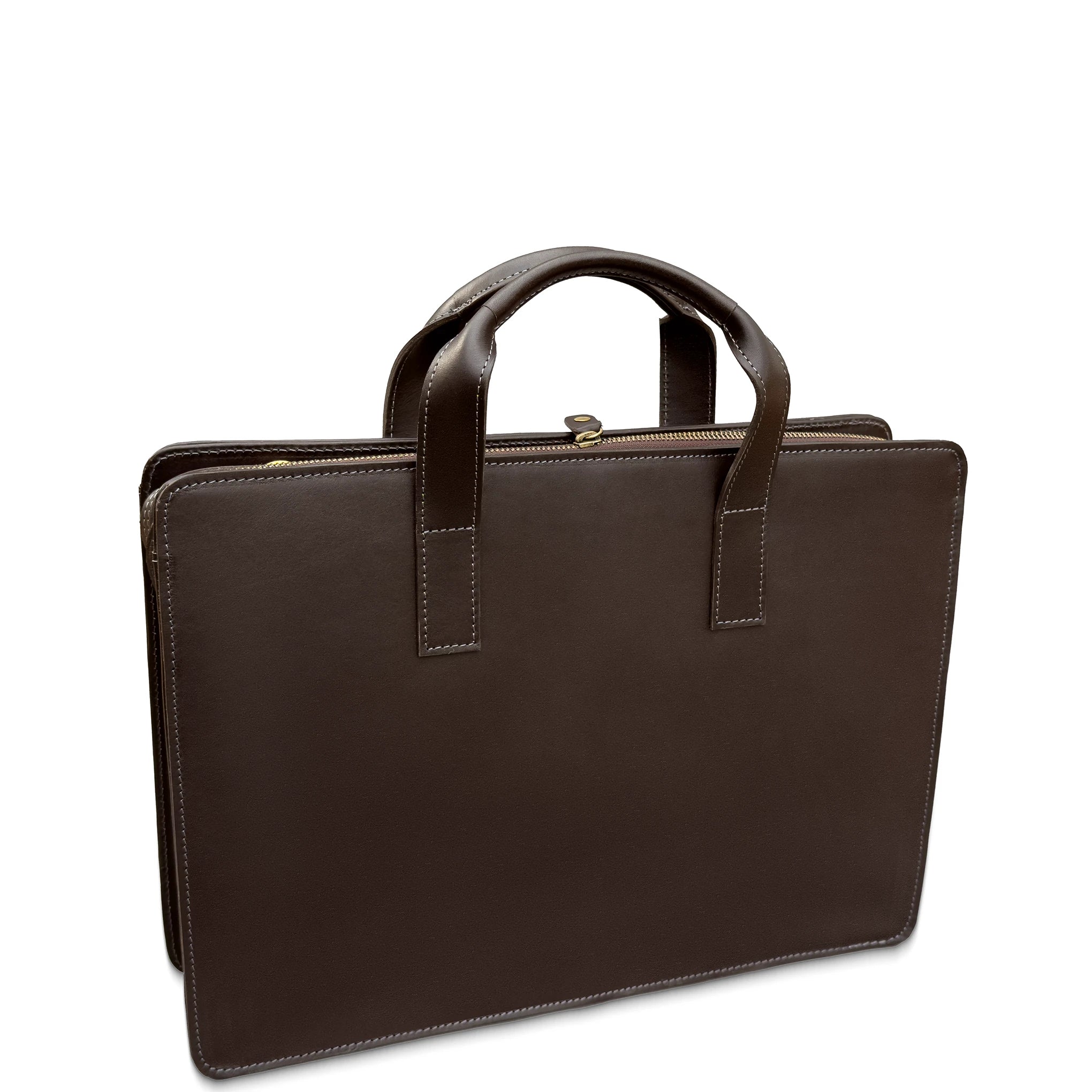 Brown leather briefcase on a white background