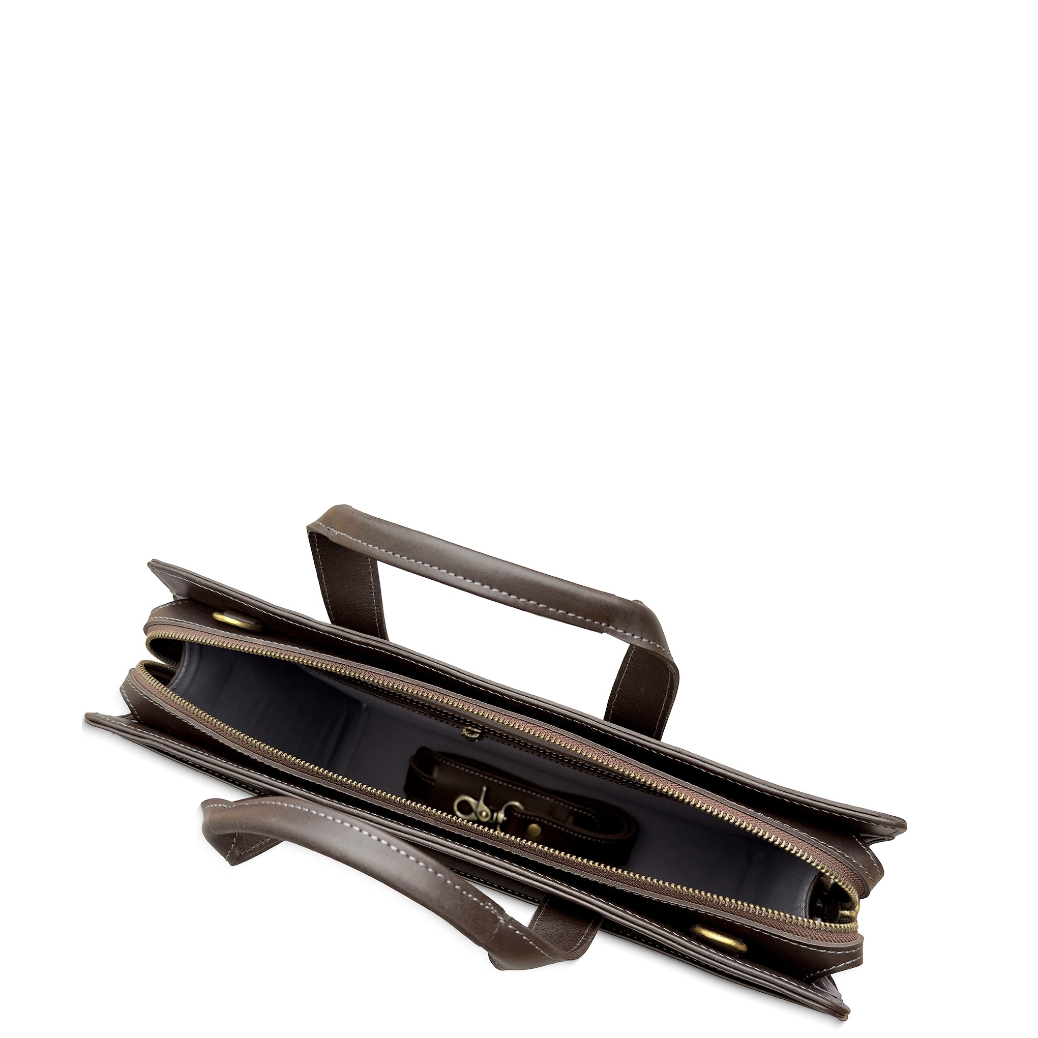 Brown leather briefcase on a white background