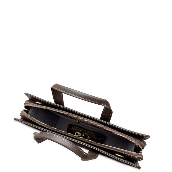 Brown leather briefcase on a white background