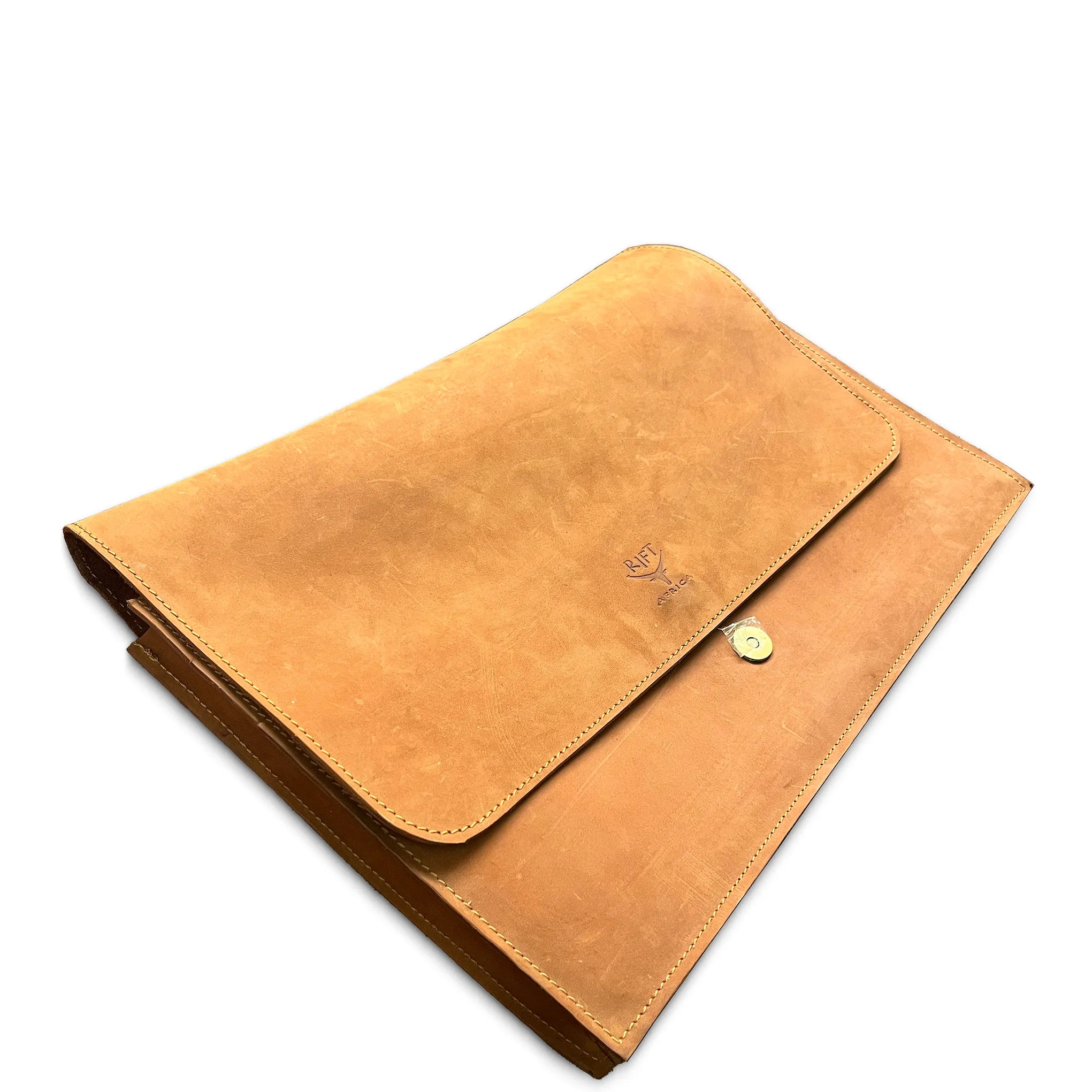 Brown leather laptop case  on a white background