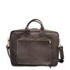 Brown leather briefcase with shoulder strap on a white background