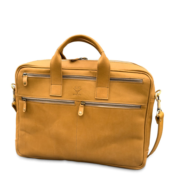 Delhi Leather Laptop Briefcase Tan  – Modern Workday Bag