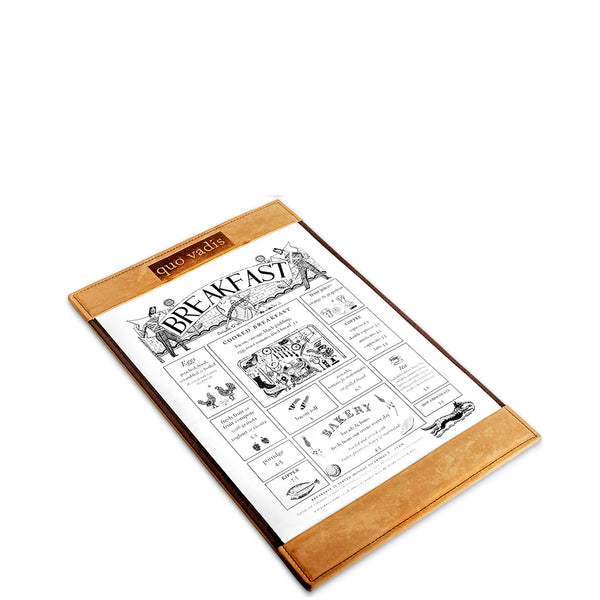 Menu with black and white illustrations on a white background