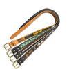 Set of leather belts with patterned straps on a white background