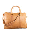 Brown leather bag with shoulder strap on a white background