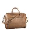 Brown leather bag with a shoulder strap on a white background