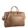 Brown leather bag with gold hardware on a white background
