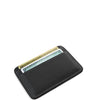 Black leather cardholder with cards on a white background