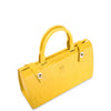Yellow handbag with a subtle pattern on a white background
