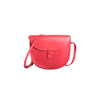 Red leather crossbody bag on a white background