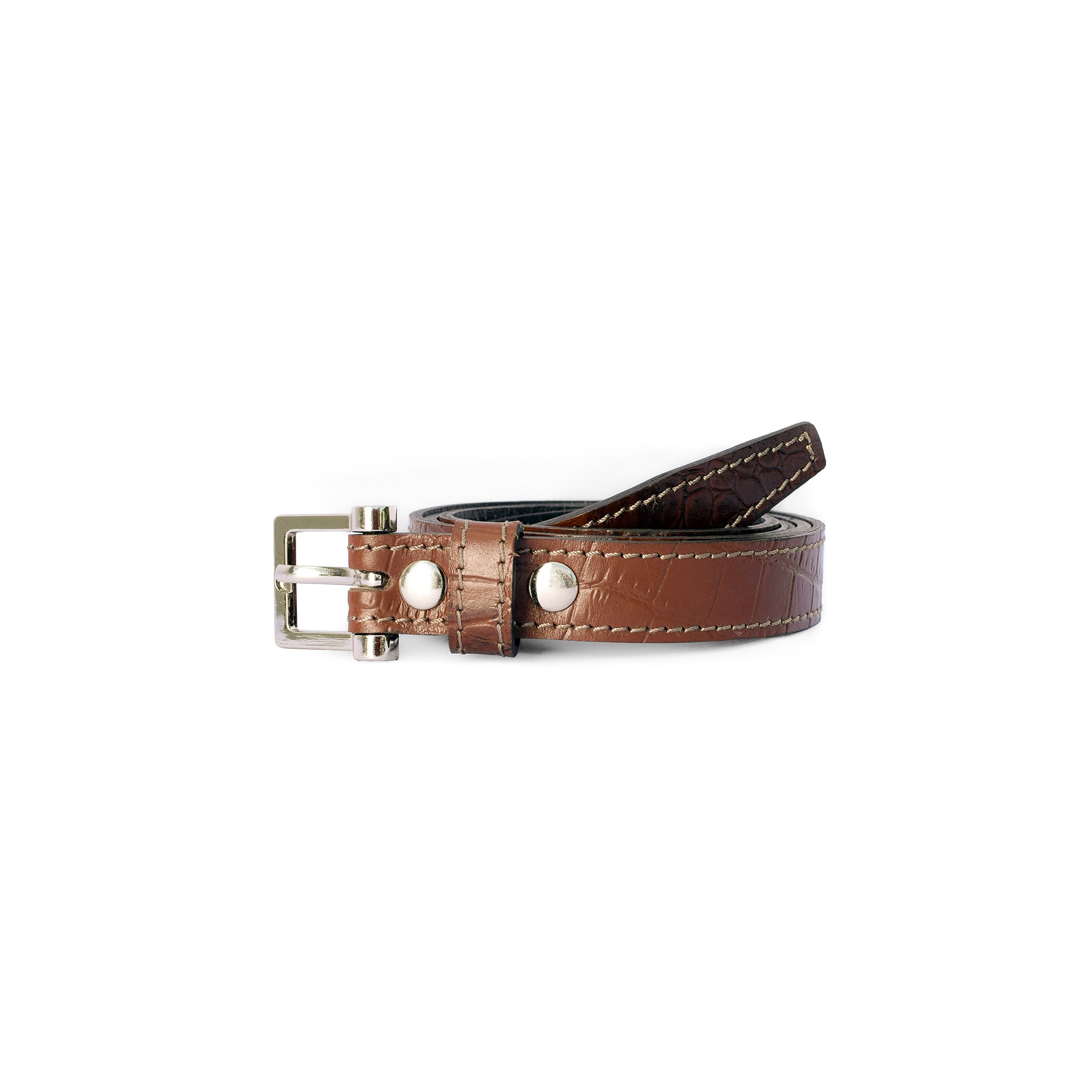 Brown leather belt with silver buckle 