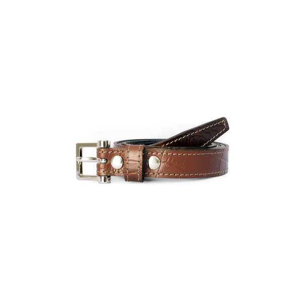 Brown leather belt with silver buckle 