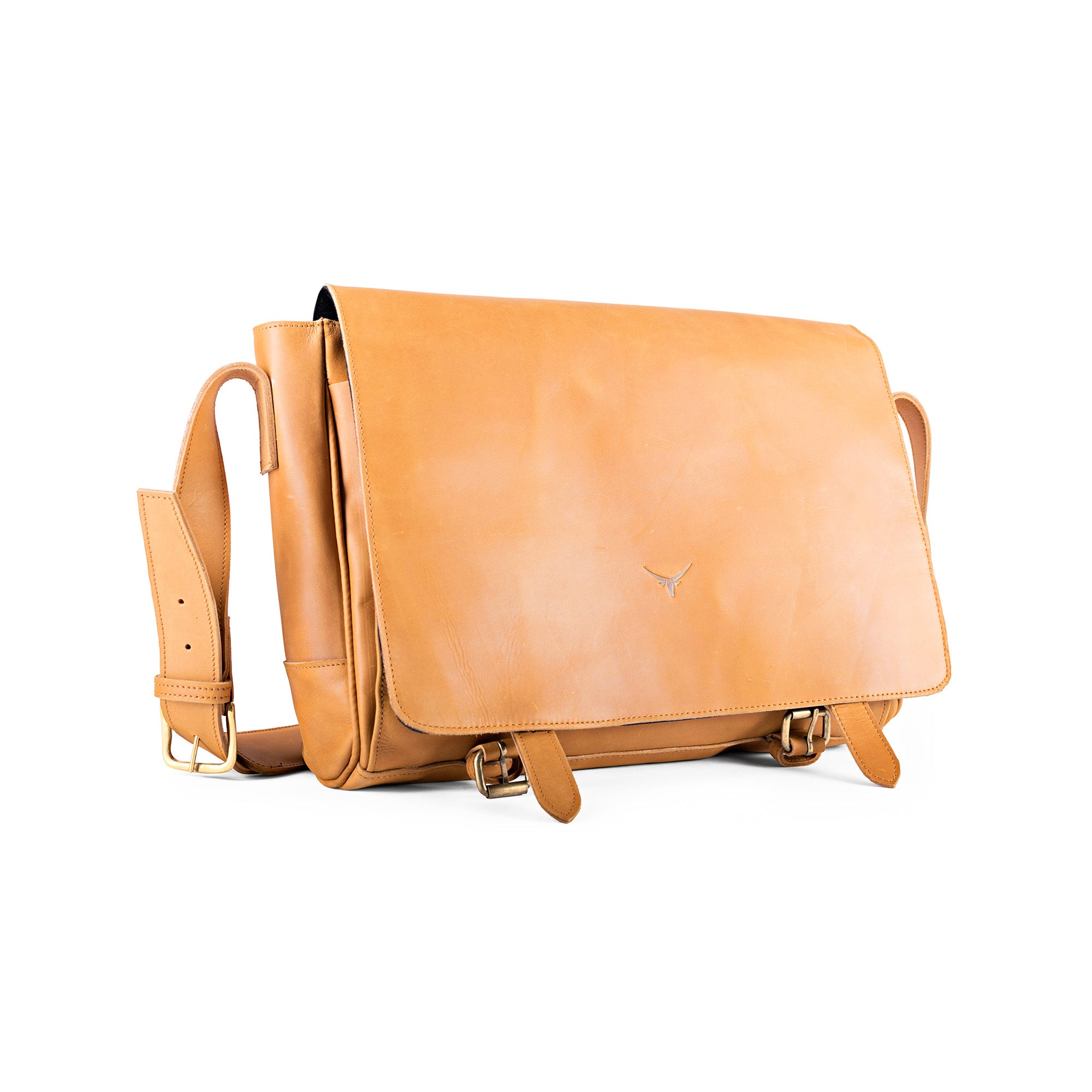 Tan leather messenger bag 